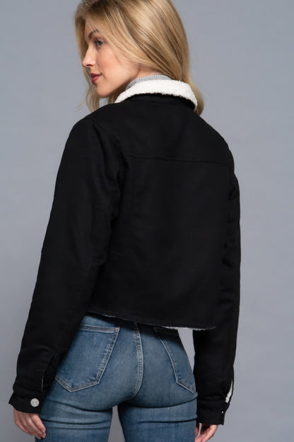 Sherpa Button Closure Twill Jacket