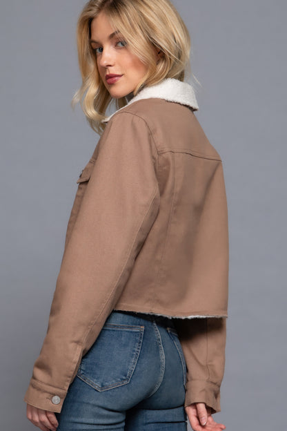Sherpa Button Closure Twill Jacket