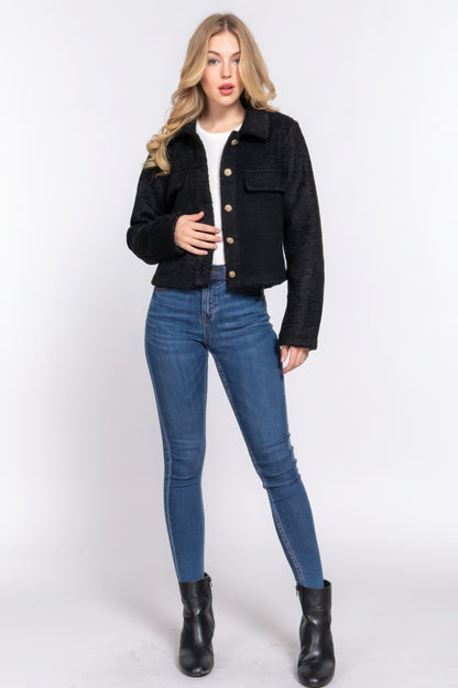 Long Sleeve Teddy Fleece Short Jacket