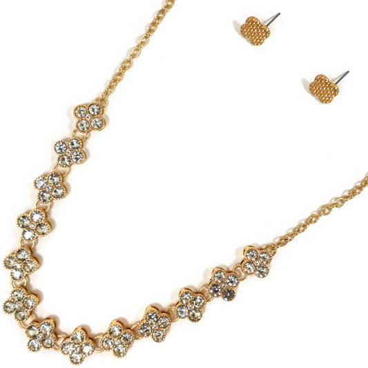 Rhinestone Clover Necklace Set