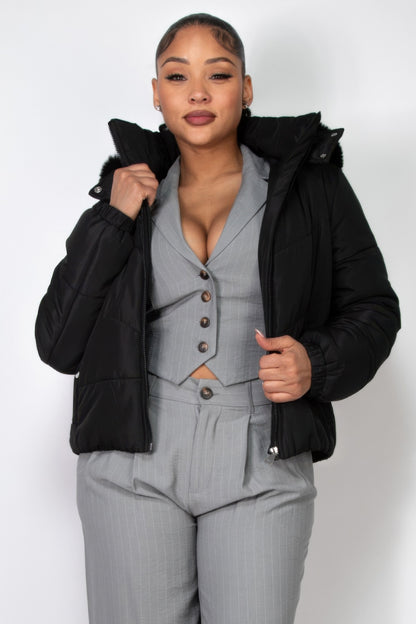 Insulated Faux Fur Hooded Jacket