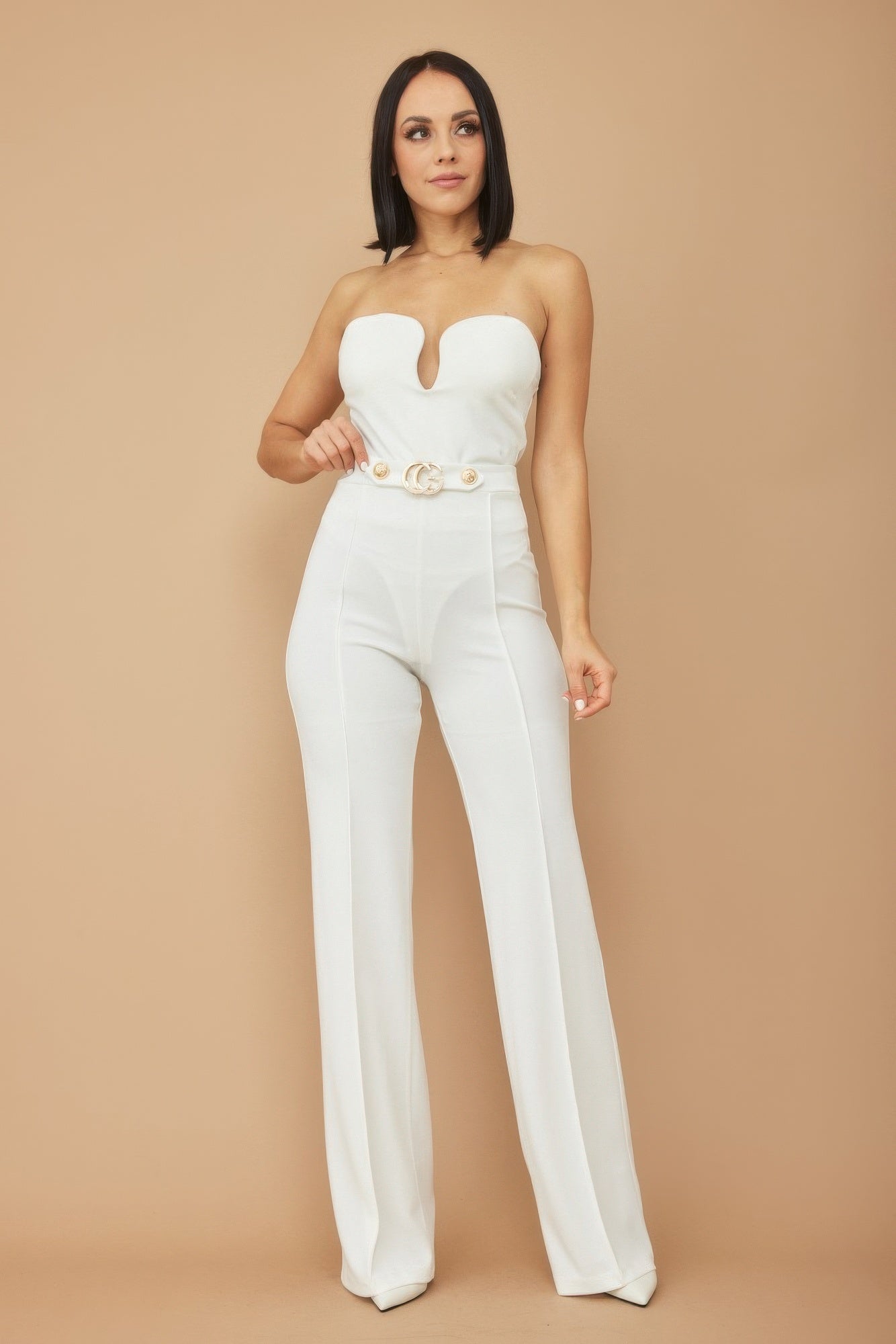 Gold Buckle And Button Detail Pants