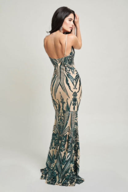 Spaghetti Strap Art Sequins Maxi Dress