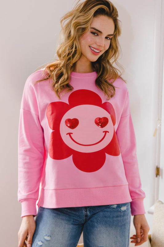 Sequin Flower Oversized Pullover
