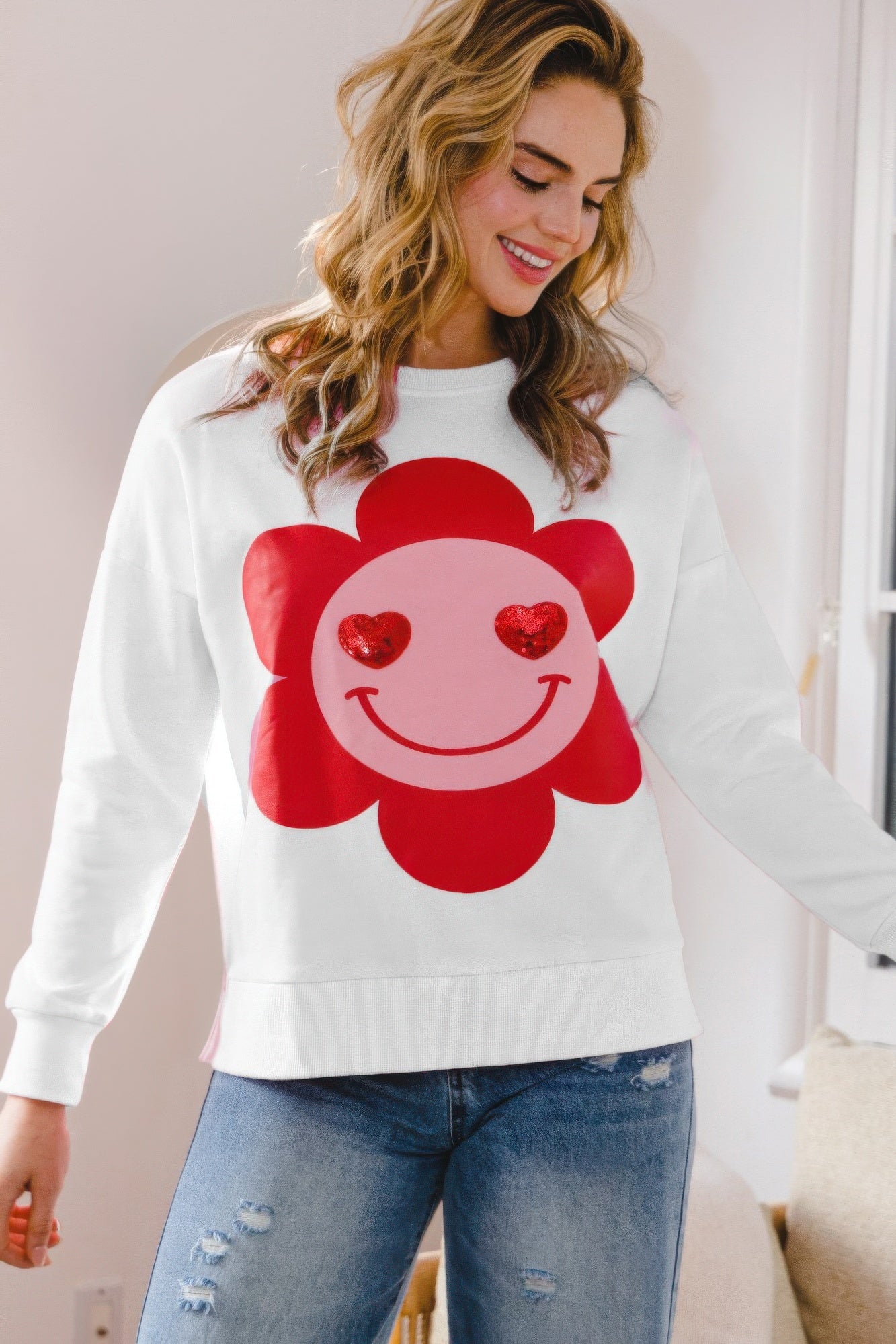Sequin Flower Oversized Pullover