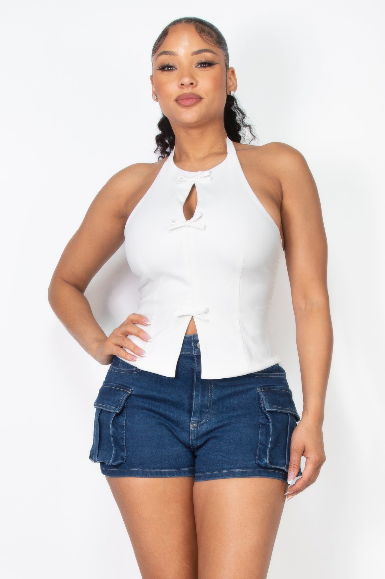 Halter Ribbon Bow Crop Top