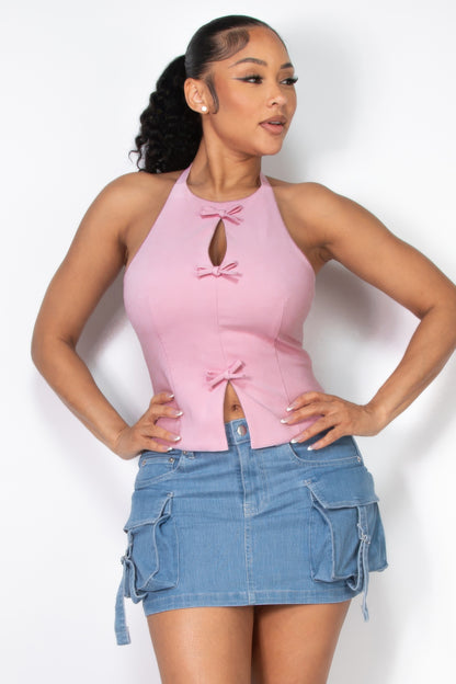 Halter Ribbon Bow Crop Top