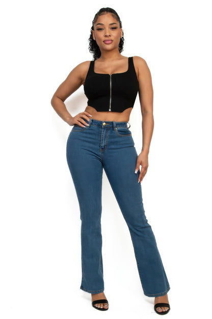 Zip-Up Square Neck Crop Top