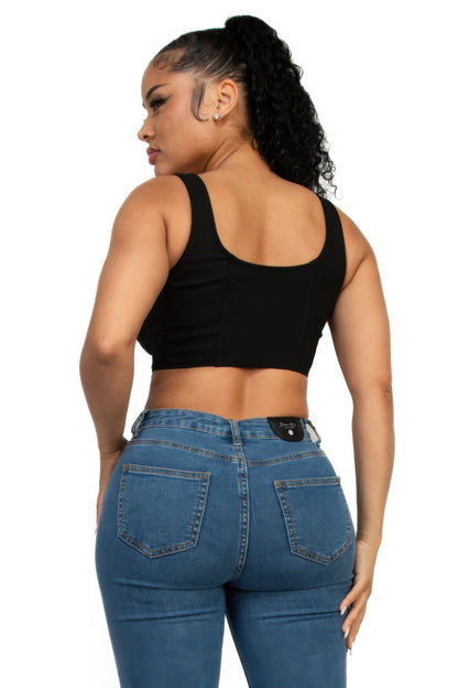 Zip-Up Square Neck Crop Top