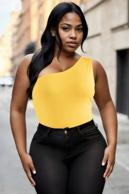 Plus Size One Shoulder Bodysuit