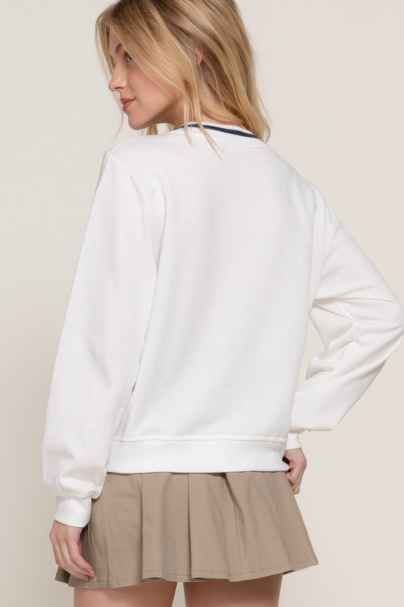 Long Sleeve V-Neck Embroidered Sweatshirt