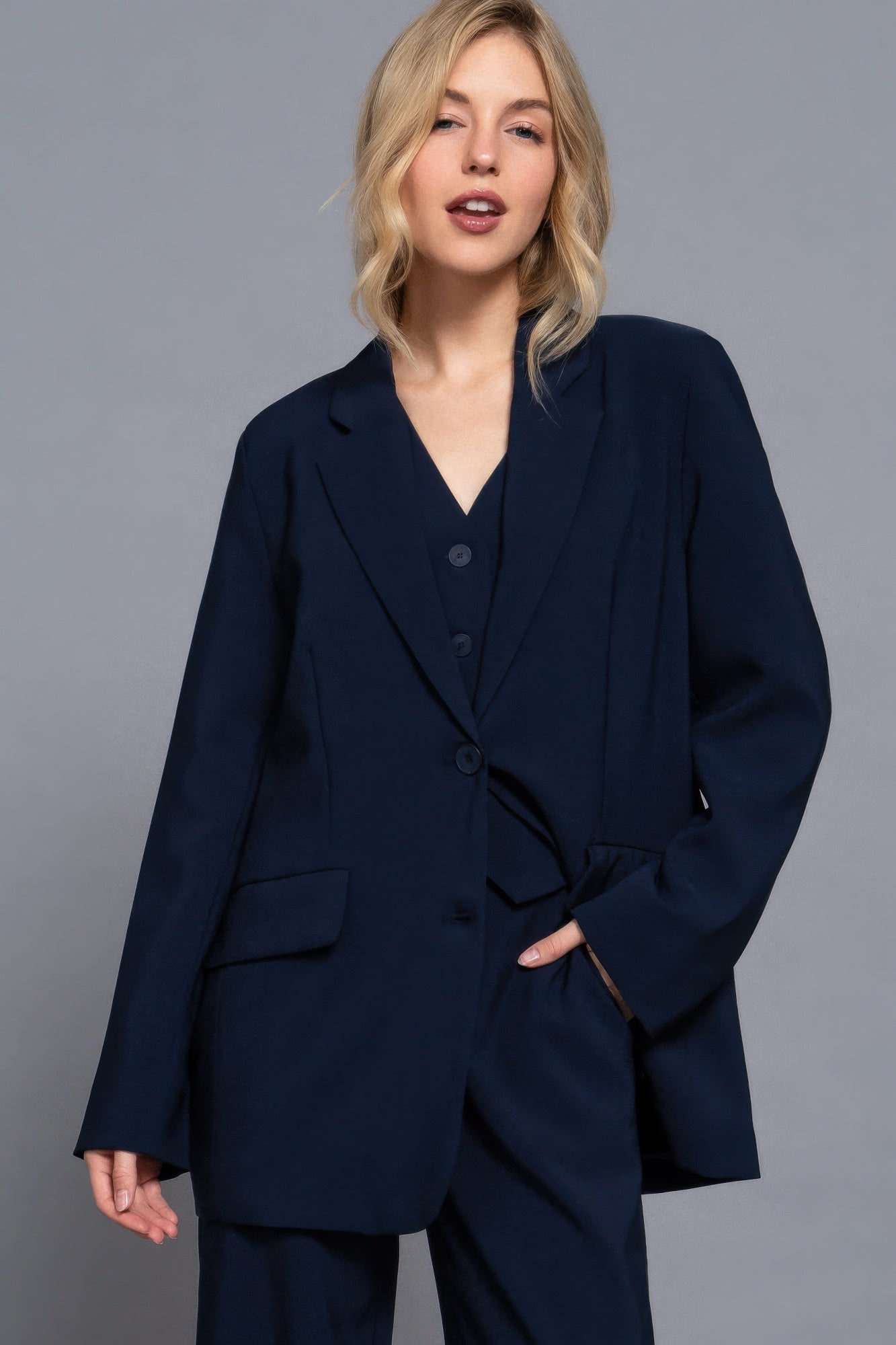 Long Sleeve Notched Collar Blazer