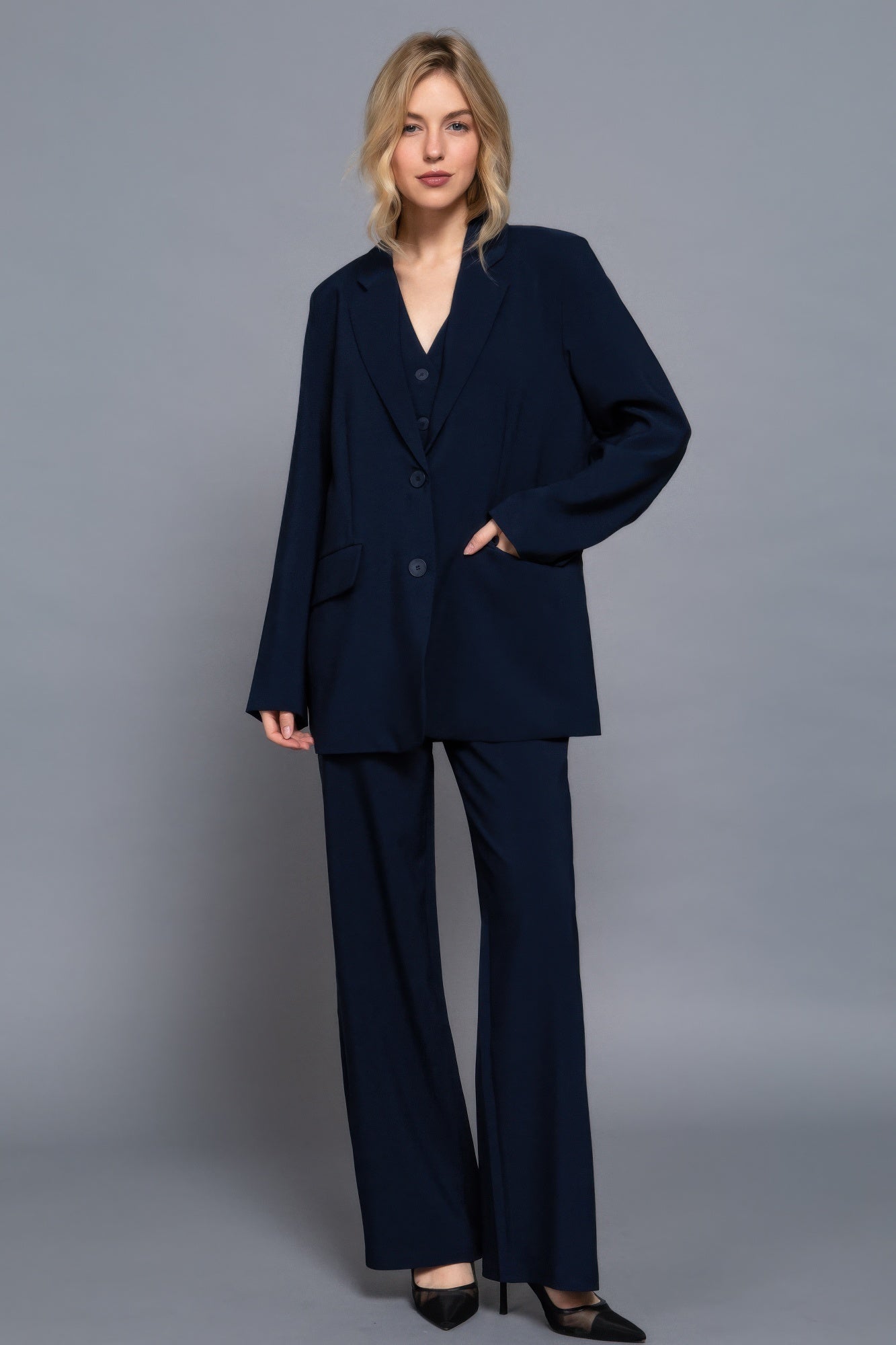 Long Sleeve Notched Collar Blazer