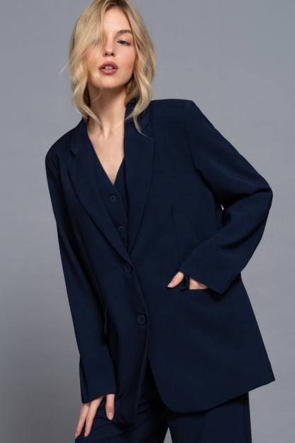 Long Sleeve Notched Collar Blazer