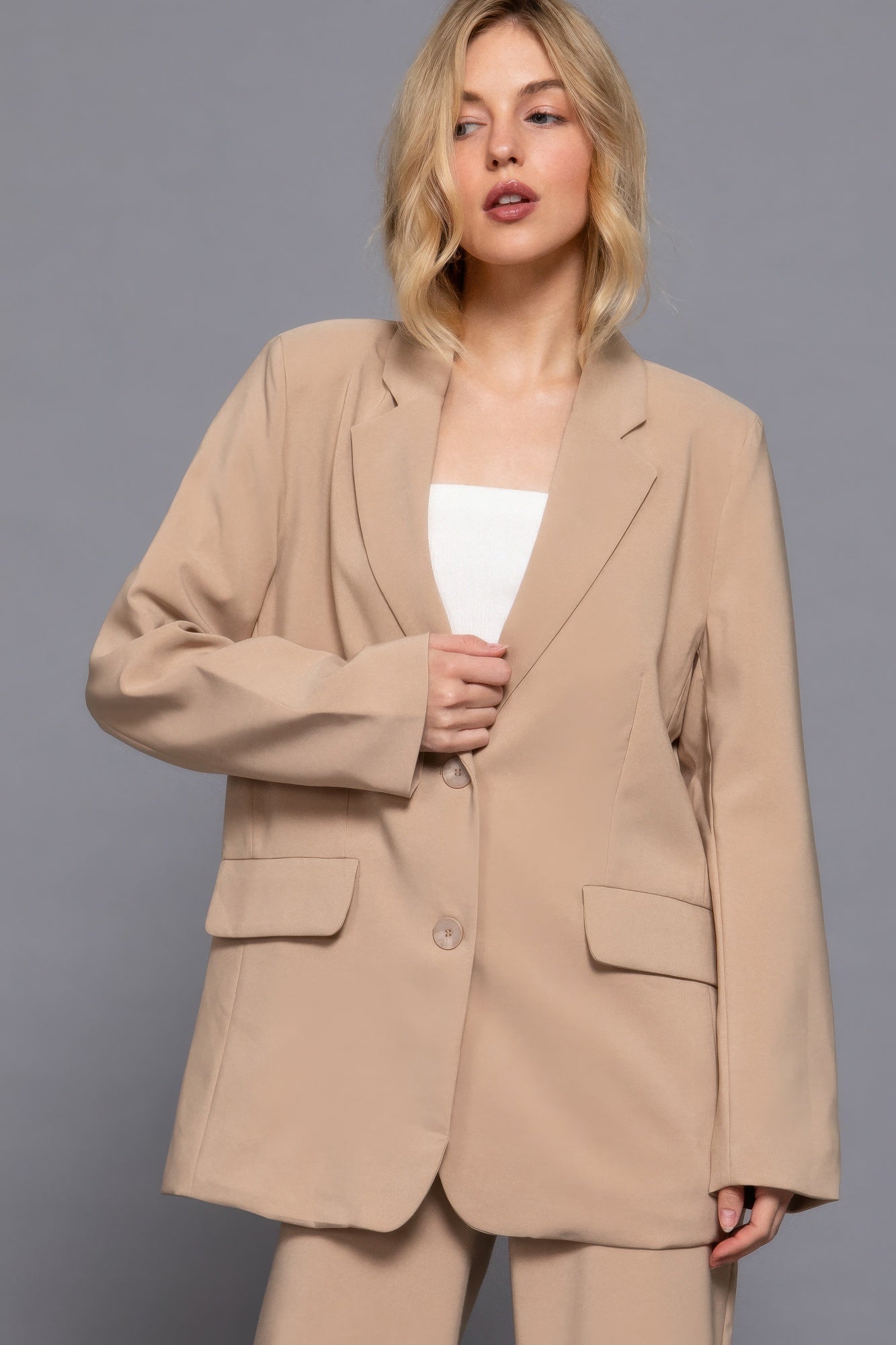 Long Sleeve Notched Collar Blazer