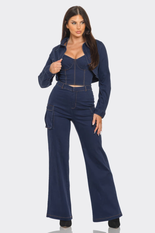 Crop Jacket Cami & Pants Set