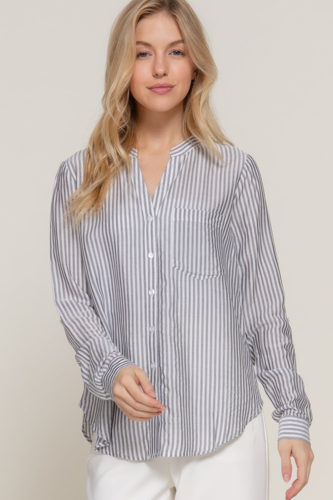 Long Sleeve Stripe Woven Shirt
