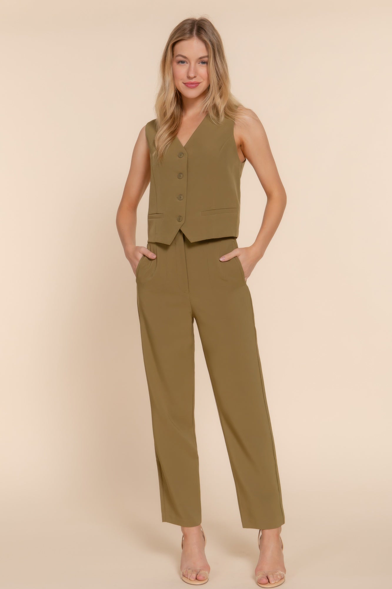 High Waist Pintuck Long Pants