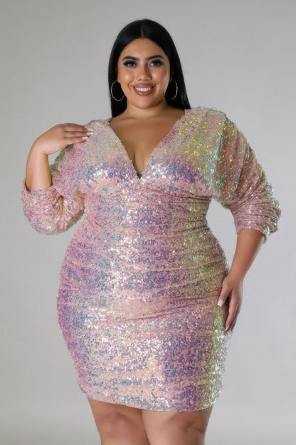 Plus Size Sparkle Sequin Ruched Dress