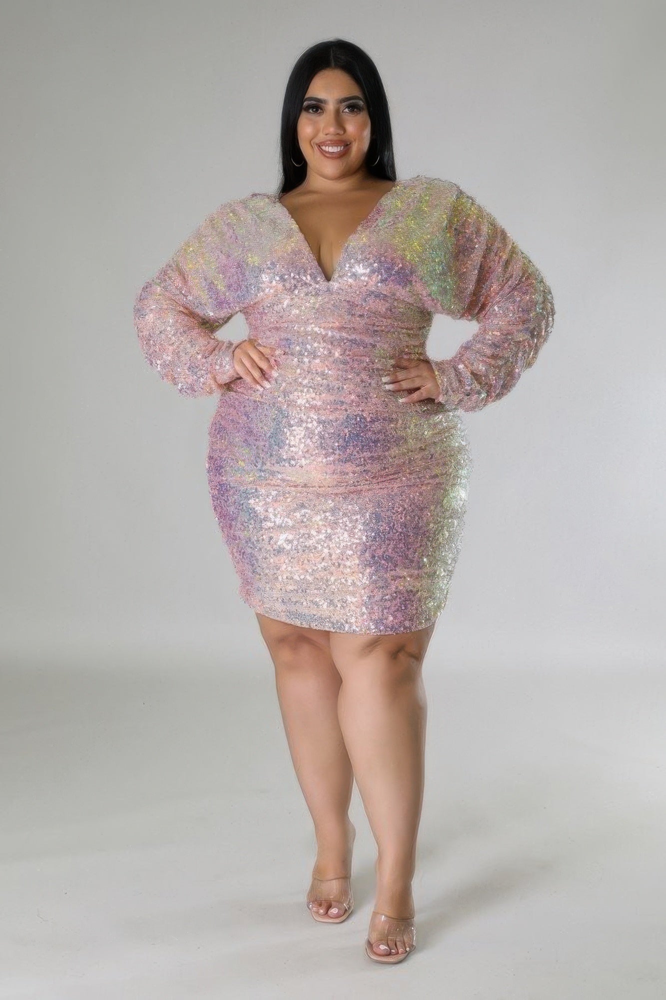 Plus Size Sparkle Sequin Ruched Dress