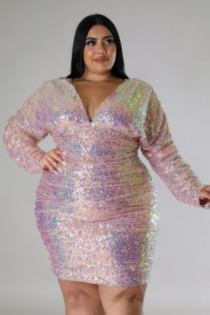 Plus Size Sparkle Sequin Ruched Dress