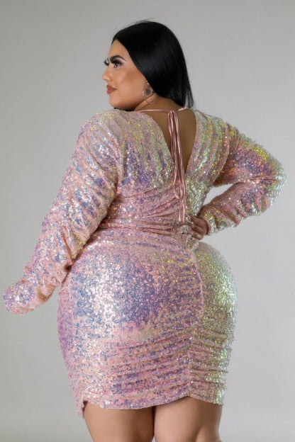 Plus Size Sparkle Sequin Ruched Dress