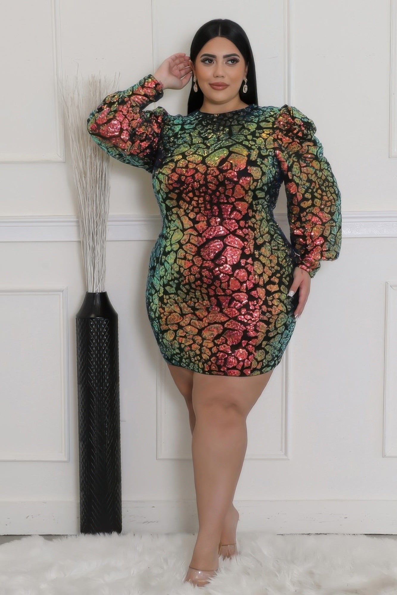 Plus Size Leopard Sequin Dress