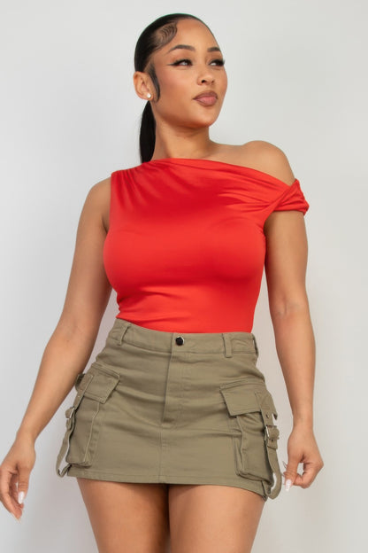 One Shoulder Twisted Silky Top
