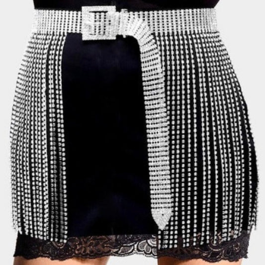 Glam Rhinestone Bling Diamond Fringe Belt