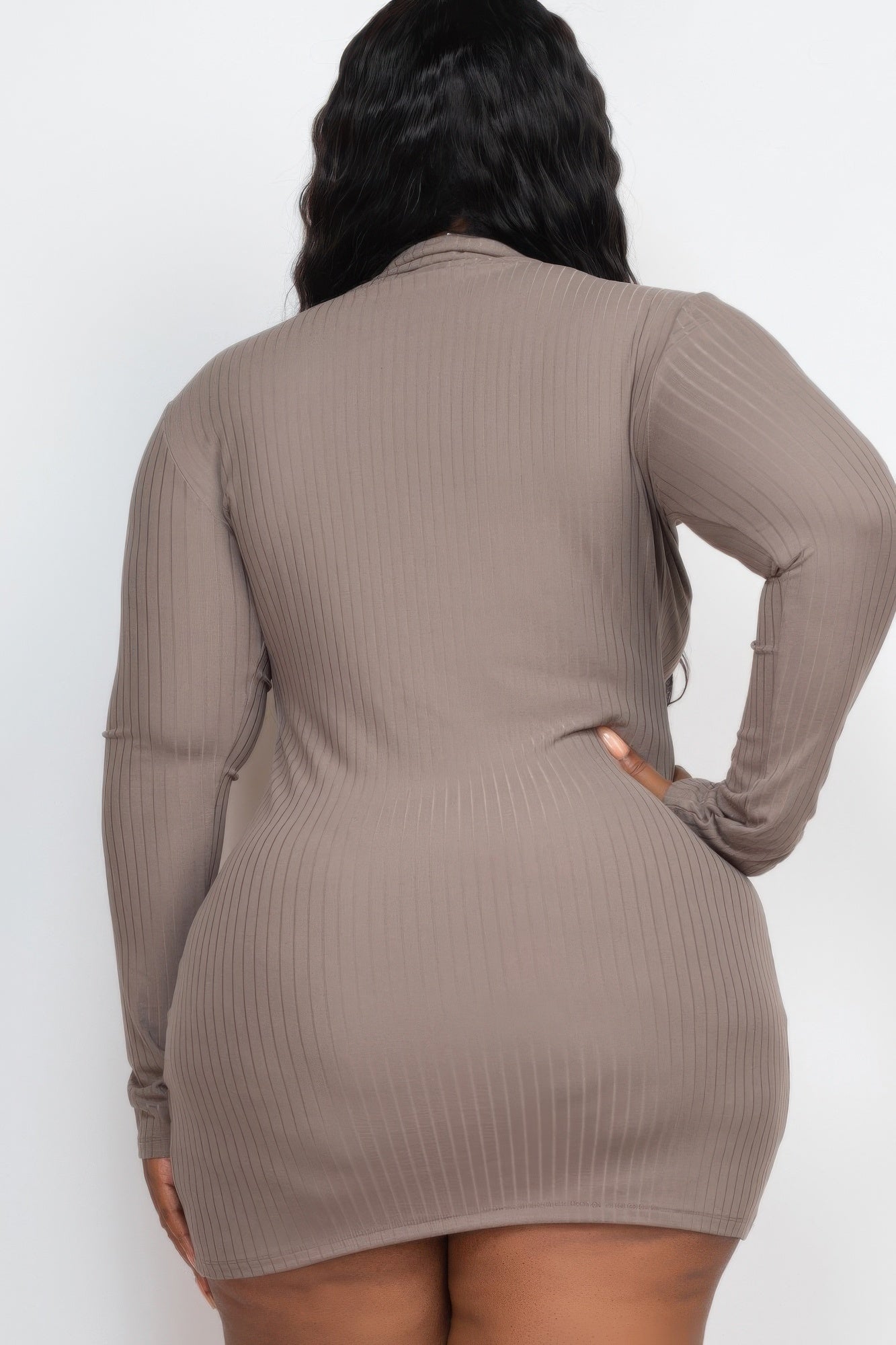 Plus Size Ribbed Long Sleeve Mock Neck Mini Bodycon Dress