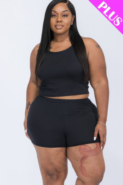 Plus Size Split Back Cami Top & Shorts Set