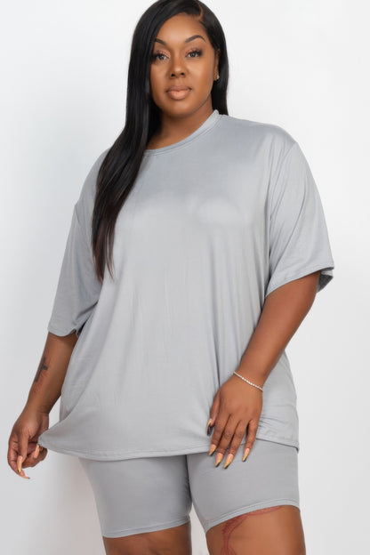 Plus Size Loose Fit Top & Biker Shorts Set