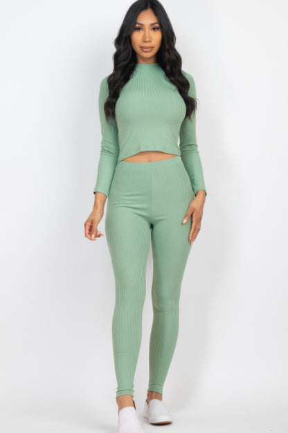 Ribbed Long Sleeve Top & Leggings Set
