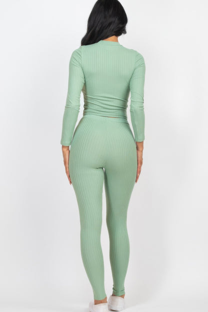 Ribbed Long Sleeve Top & Leggings Set
