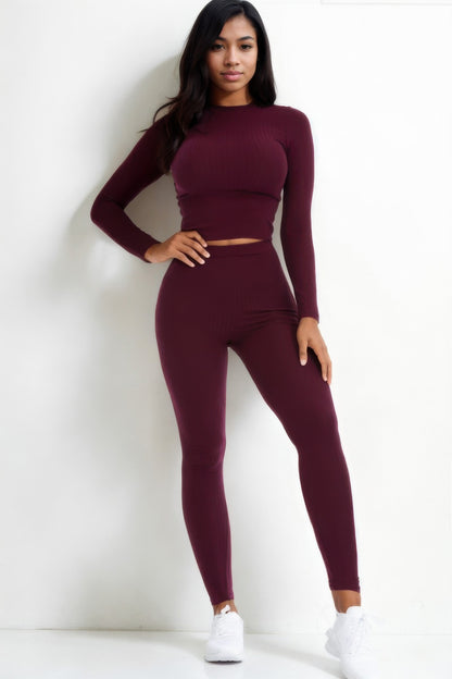 Ribbed Long Sleeve Top & Leggings Set