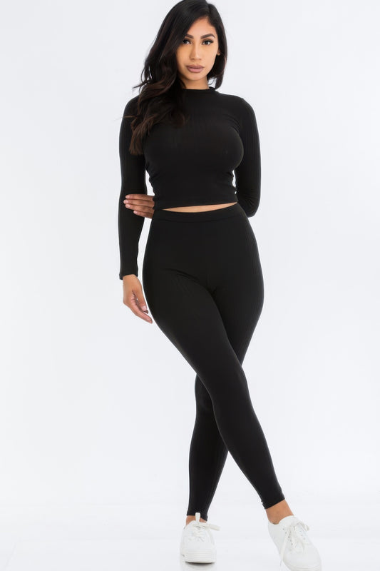 Ribbed Long Sleeve Top & Leggings Set