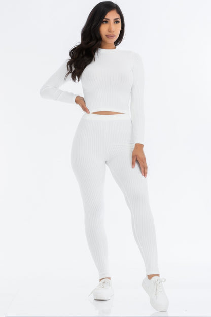 Ribbed Long Sleeve Top & Leggings Set