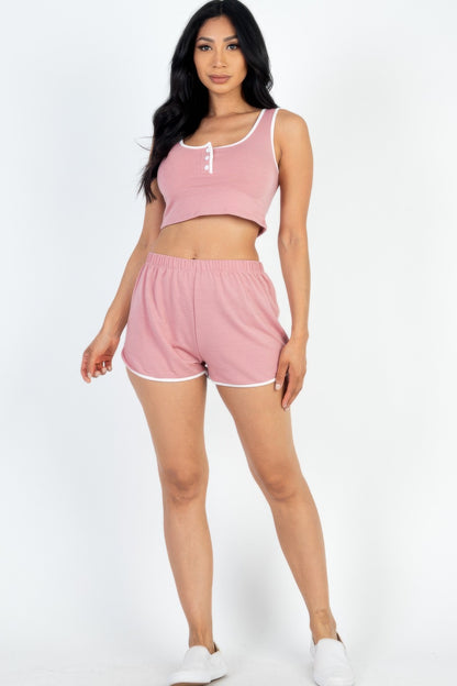 French Terry Sleeveless Cropped Tank Top & Shorts Set