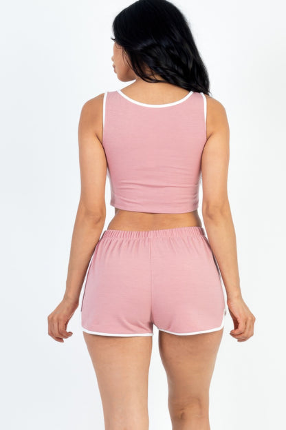 French Terry Sleeveless Cropped Tank Top & Shorts Set