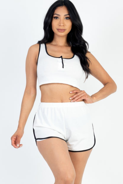 French Terry Sleeveless Cropped Tank Top & Shorts Set