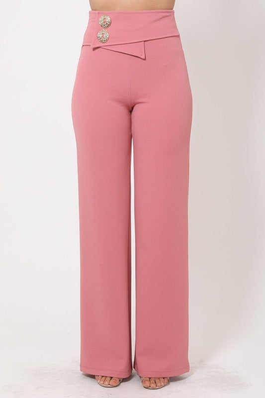 Button Front Detail Flared Pants