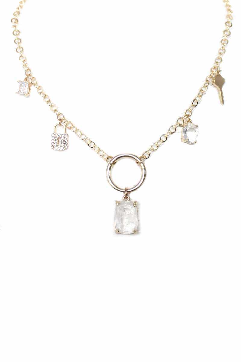 Crystal Stone Lock & Key Necklace
