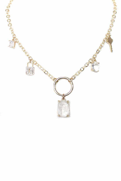 Crystal Stone Lock & Key Necklace