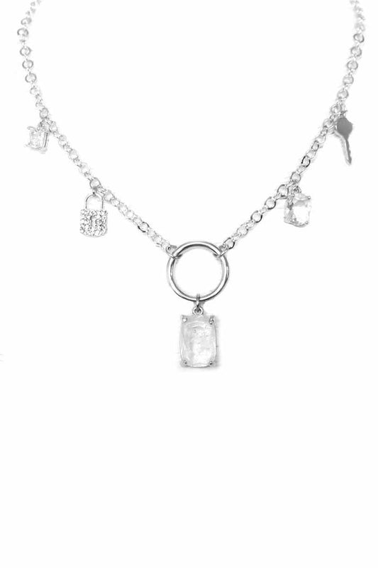 Crystal Stone Lock & Key Necklace
