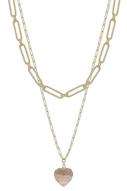 Chain & Heart Pendant Layered Necklace