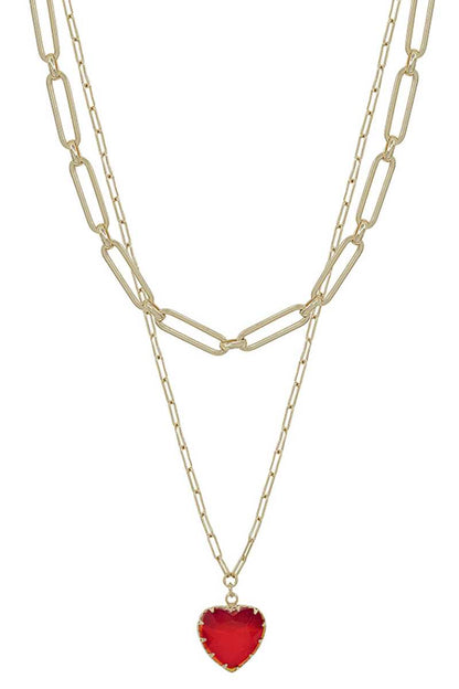 Chain & Heart Pendant Layered Necklace
