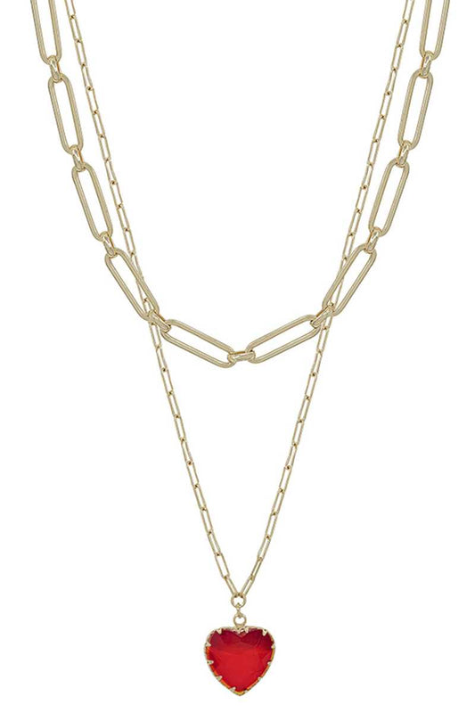 Chain & Heart Pendant Layered Necklace