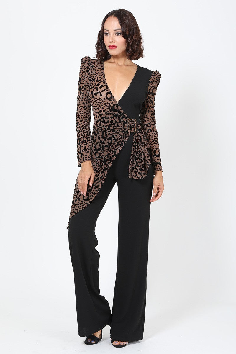 Buckle Detail Leopard Jumpsuit