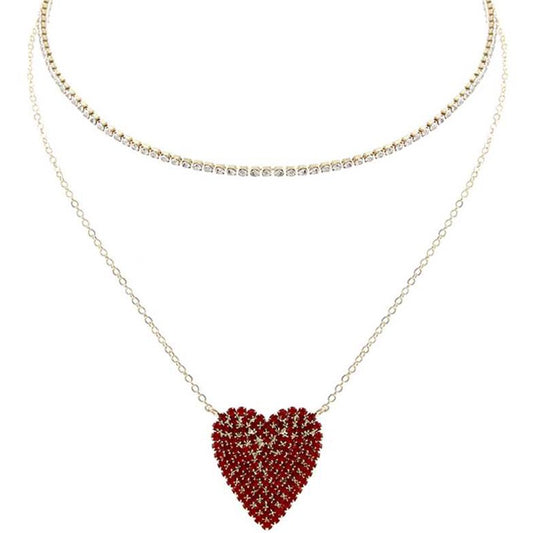Rhinestone Heart Choker Necklace Set