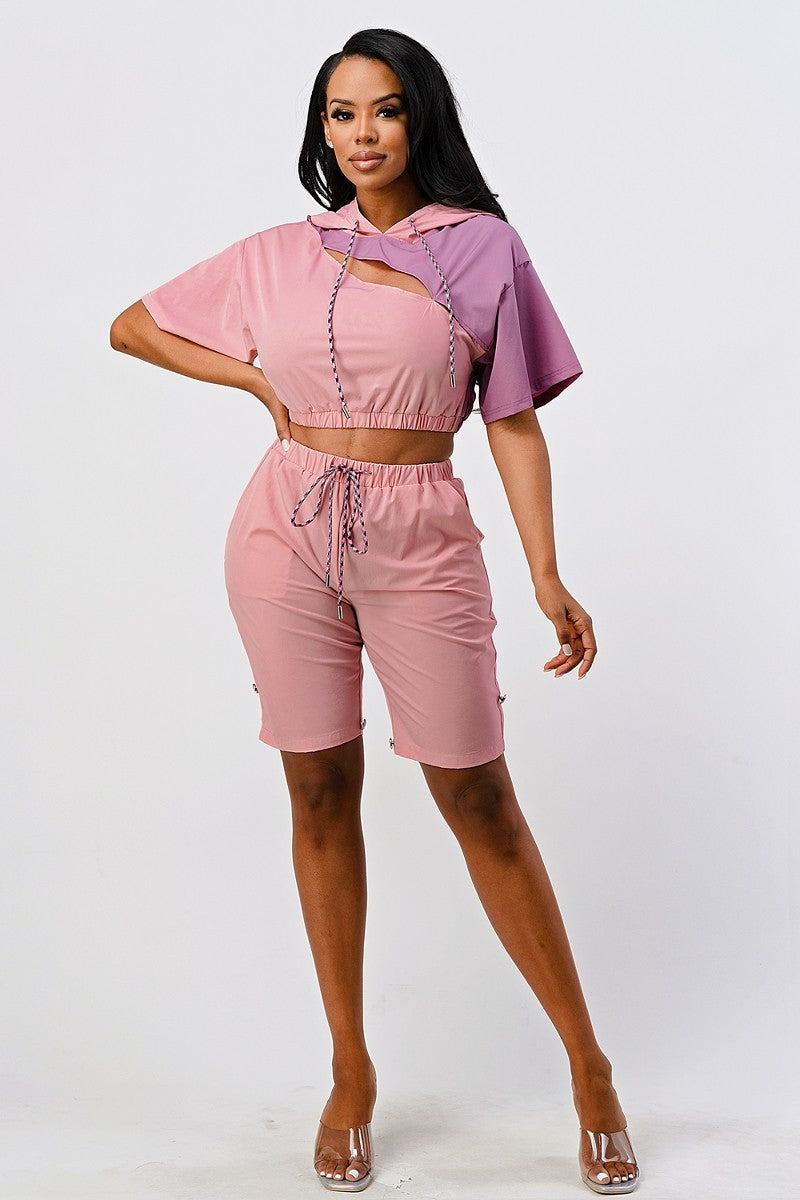 Color Block Hoodie & Bottom Set